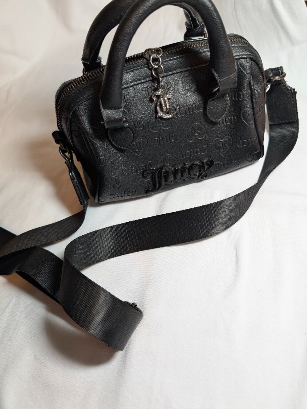 Juicy Couture Black Embossed Gothic Logo Fashionista Crossbody Satchel Bag